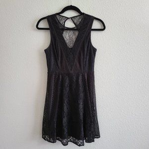 BCBGeneration Black Lace Fit and Flare Mini Dress Open Back Size 2